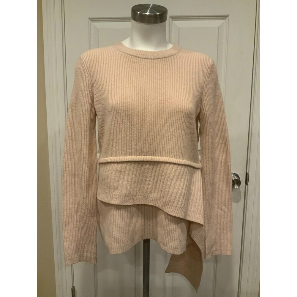 Sies Marjan Light Pink Rib Knit Wool Cashmere Asymmetrical Sweater, Size Small